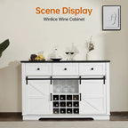 Buffet de style campagnard noir et blanc avec porte coulissante de style grange, 54 po, assemblage par 1 personne