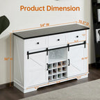 Buffet de style campagnard noir et blanc avec porte coulissante de style grange, 54 po, assemblage par 1 personne
