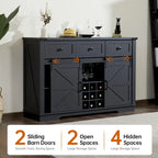 Buffet de style campagnard noir et blanc avec porte coulissante de style grange, 54 po, assemblage par 1 personne