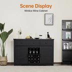 Buffet de style campagnard noir et blanc avec porte coulissante de style grange, 54 po, assemblage par 1 personne