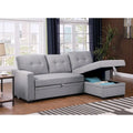 Canapé d'angle convertible gris clair / vert / beige / bleu avec méridienne et rangement, pour 2 personnes