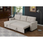 Canapé d'angle convertible gris clair / vert / beige / bleu avec méridienne et rangement, pour 2 personnes
