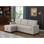 Canapé d'angle convertible gris clair / vert / beige / bleu avec méridienne et rangement, pour 2 personnes