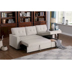 Canapé d'angle convertible gris clair / vert / beige / bleu avec méridienne et rangement, pour 2 personnes