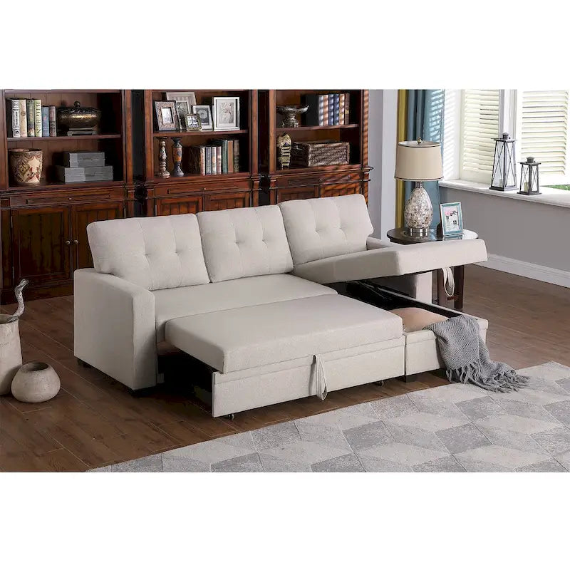 Canapé d'angle convertible gris clair / vert / beige / bleu avec méridienne et rangement, pour 2 personnes