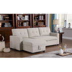 Canapé d'angle convertible gris clair / vert / beige / bleu avec méridienne et rangement, pour 2 personnes