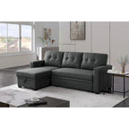 Canapé d'angle convertible gris clair / vert / beige / bleu avec méridienne et rangement, pour 2 personnes