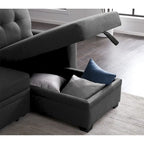 Canapé d'angle convertible gris clair / vert / beige / bleu avec méridienne et rangement, pour 2 personnes