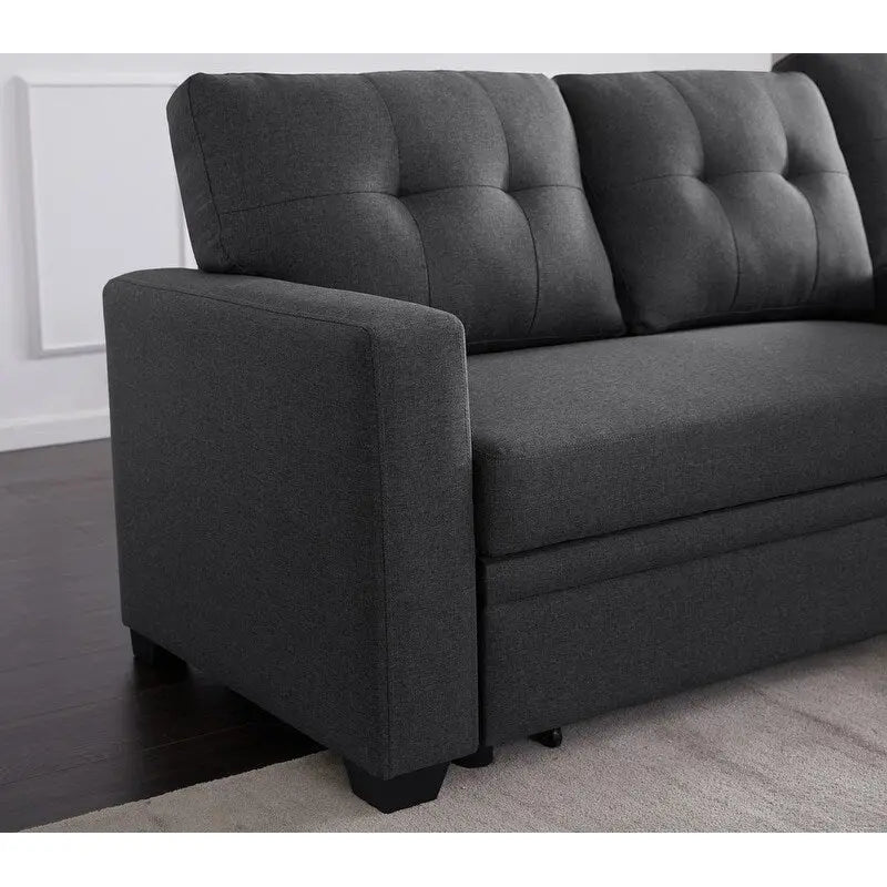 Canapé d'angle convertible gris clair / vert / beige / bleu avec méridienne et rangement, pour 2 personnes