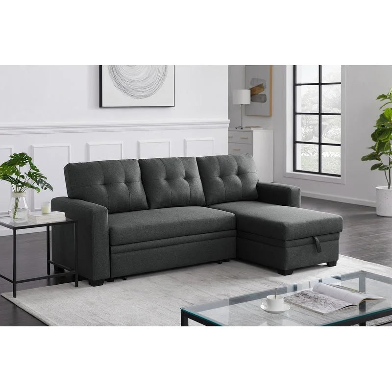 Canapé d'angle convertible gris clair / vert / beige / bleu avec méridienne et rangement, pour 2 personnes