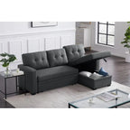 Canapé d'angle convertible gris clair / vert / beige / bleu avec méridienne et rangement, pour 2 personnes