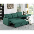 Canapé d'angle convertible gris clair / vert / beige / bleu avec méridienne et rangement, pour 2 personnes