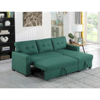 Canapé d'angle convertible gris clair / vert / beige / bleu avec méridienne et rangement, pour 2 personnes