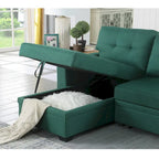 Canapé d'angle convertible gris clair / vert / beige / bleu avec méridienne et rangement, pour 2 personnes