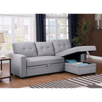 Canapé d'angle convertible gris clair / vert / beige / bleu avec méridienne et rangement, pour 2 personnes