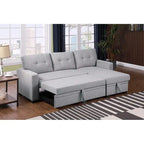 Canapé d'angle convertible gris clair / vert / beige / bleu avec méridienne et rangement, pour 2 personnes