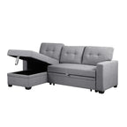 Canapé d'angle convertible gris clair / vert / beige / bleu avec méridienne et rangement, pour 2 personnes