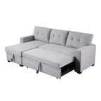 Canapé d'angle convertible gris clair / vert / beige / bleu avec méridienne et rangement, pour 2 personnes
