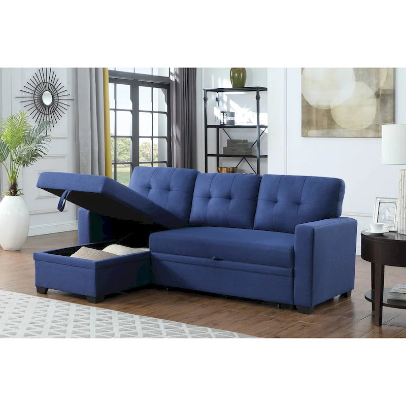 Canapé d'angle convertible gris clair / vert / beige / bleu avec méridienne et rangement, pour 2 personnes