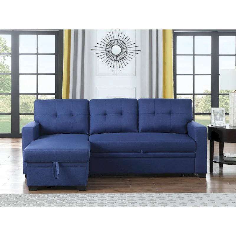 Canapé d'angle convertible gris clair / vert / beige / bleu avec méridienne et rangement, pour 2 personnes