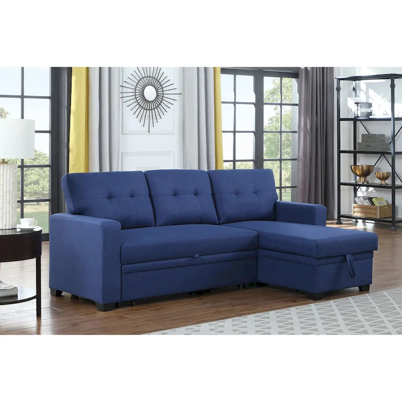 Canapé d'angle convertible gris clair / vert / beige / bleu avec méridienne et rangement, pour 2 personnes
