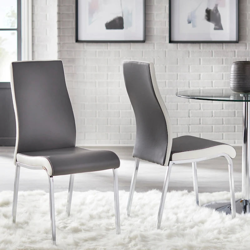 Chaises de salle à manger en similicuir gris/blanc et blanc sans accoudoirs, lot de 2