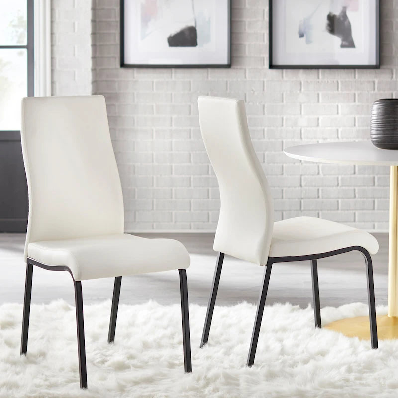 Chaises de salle à manger en similicuir gris/blanc et blanc sans accoudoirs, lot de 2
