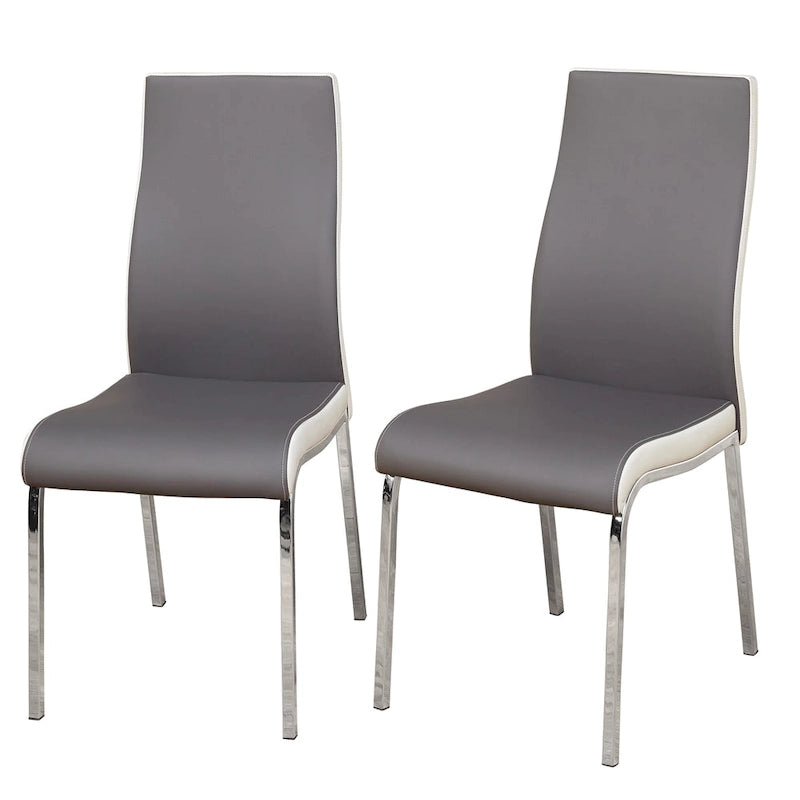 Chaises de salle à manger en similicuir gris/blanc et blanc sans accoudoirs, lot de 2