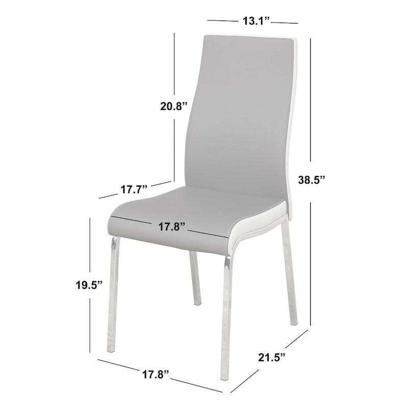 Chaises de salle à manger en similicuir gris/blanc et blanc sans accoudoirs, lot de 2