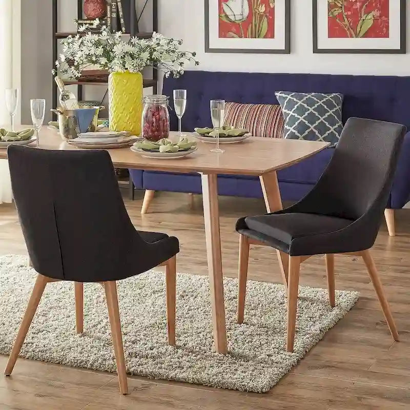 Chaise de salle à manger avec dossier tonneau chêne foncé / gris / bleu / rouge, lot de 2
