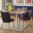 Chaise de salle à manger avec dossier tonneau chêne foncé / gris / bleu / rouge, lot de 2