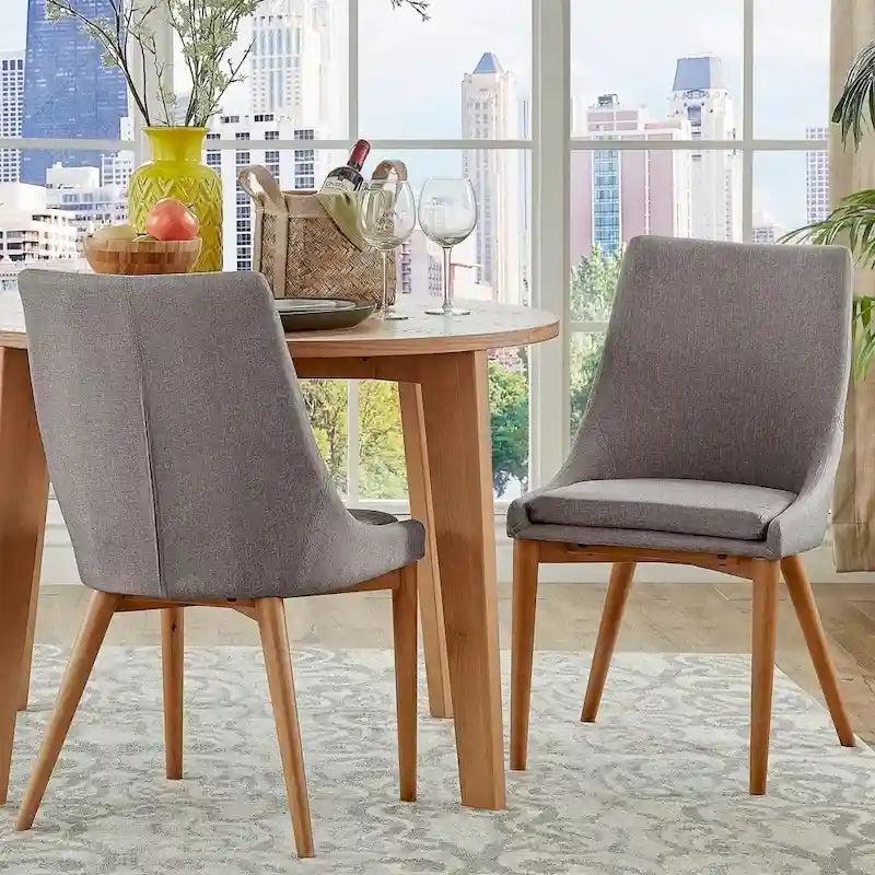 Chaise de salle à manger avec dossier tonneau chêne foncé / gris / bleu / rouge, lot de 2