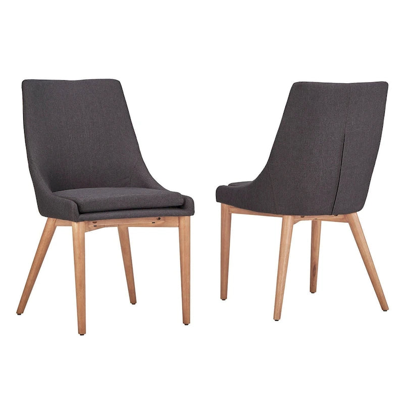 Chaise de salle à manger avec dossier tonneau chêne foncé / gris / bleu / rouge, lot de 2