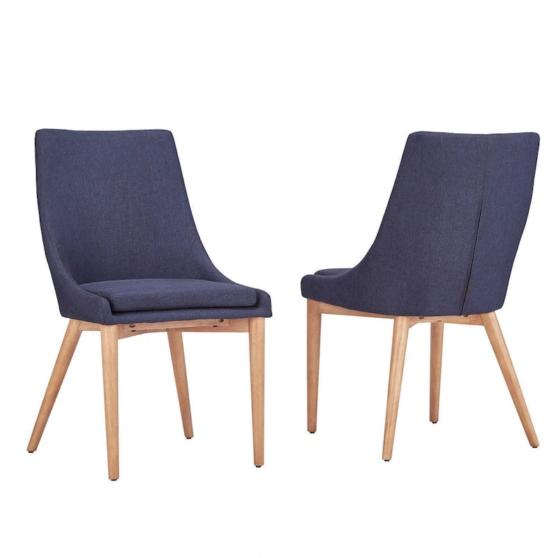 Chaise de salle à manger avec dossier tonneau chêne foncé / gris / bleu / rouge, lot de 2