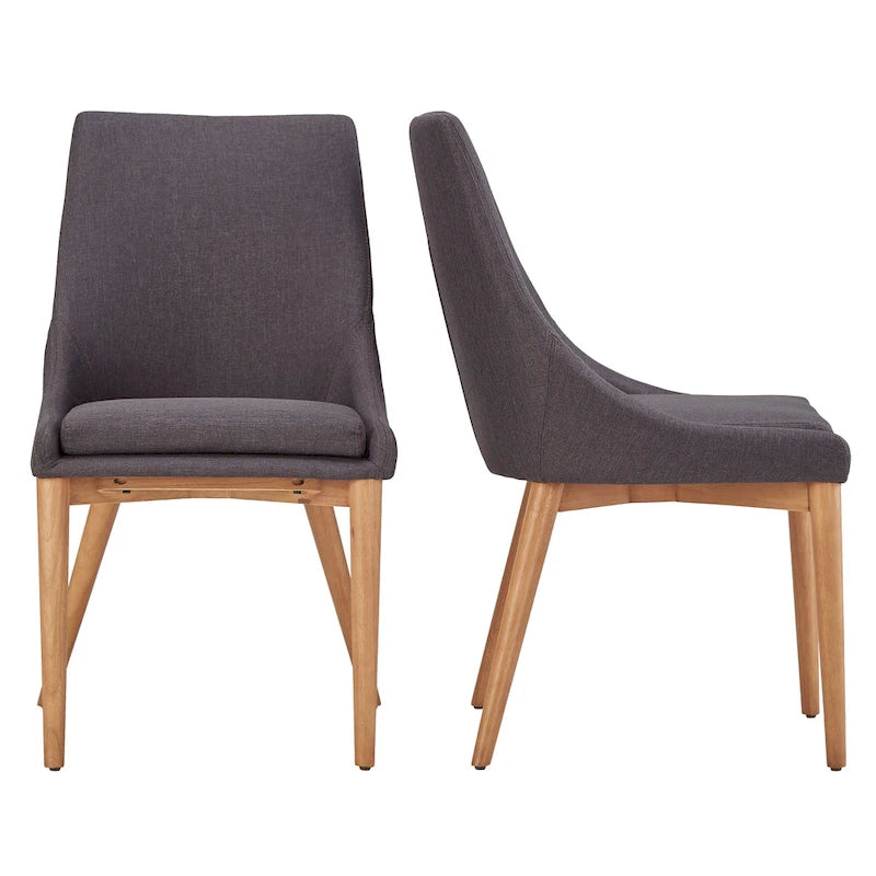 Chaise de salle à manger avec dossier tonneau chêne foncé / gris / bleu / rouge, lot de 2