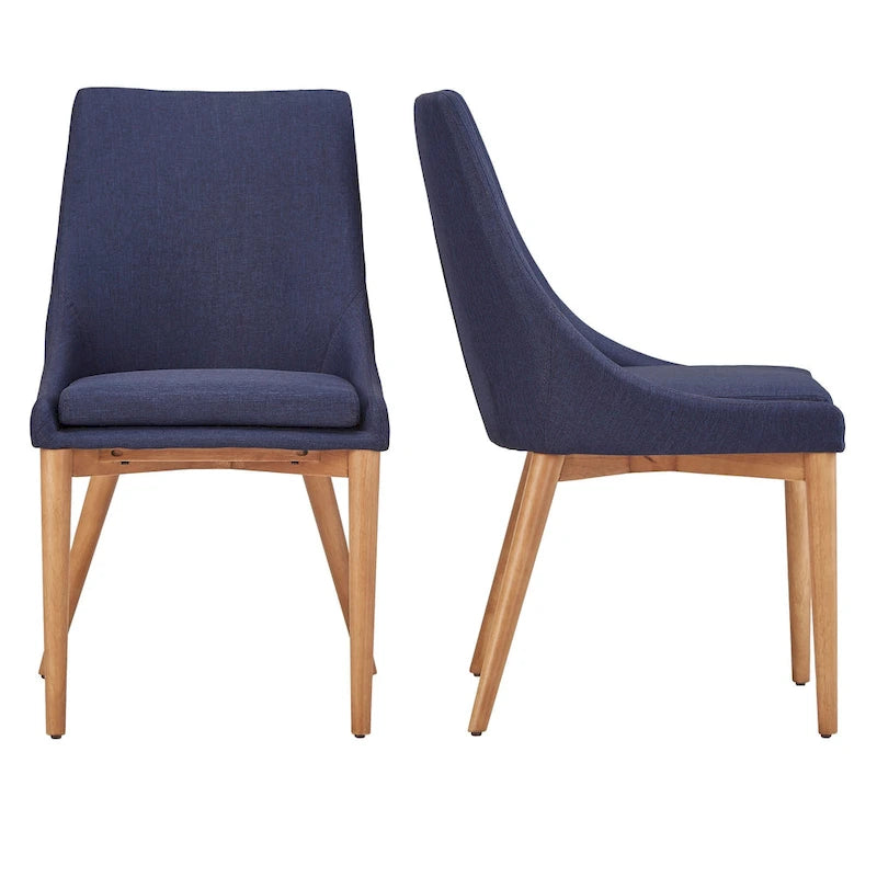 Chaise de salle à manger avec dossier tonneau chêne foncé / gris / bleu / rouge, lot de 2