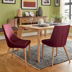 Chaise de salle à manger avec dossier tonneau chêne foncé / gris / bleu / rouge, lot de 2