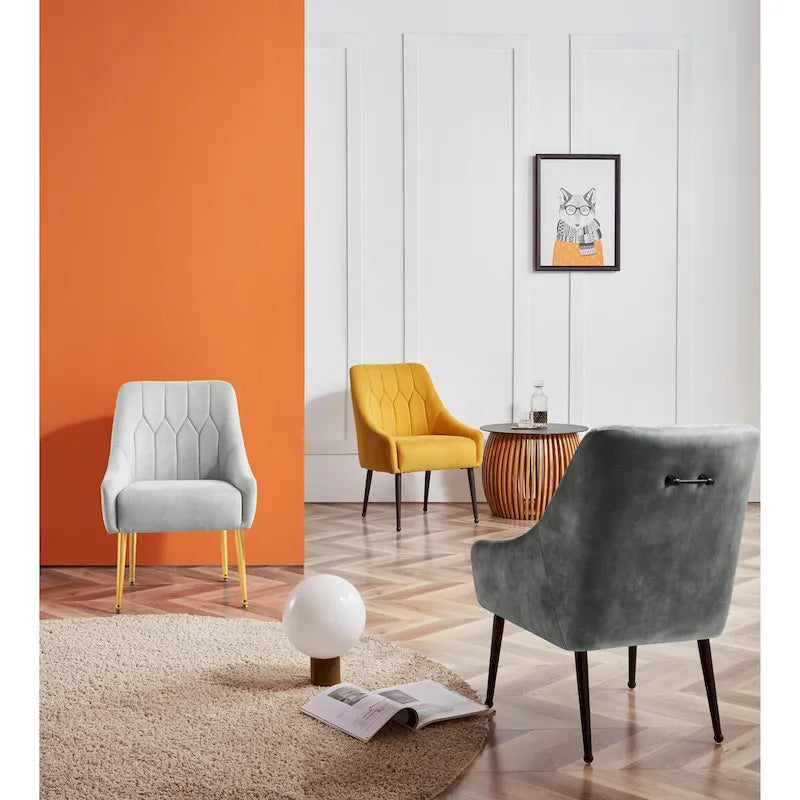 Fauteuil d'appoint rembourré beige/jaune/gris avec pieds en métal – Siège simple