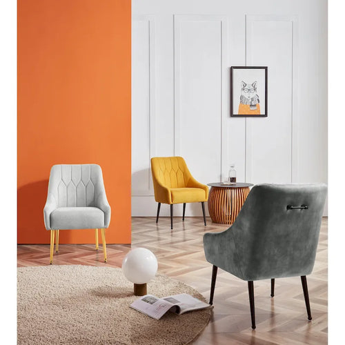 Fauteuil d'appoint rembourré beige/jaune/gris avec pieds en métal – Siège simple