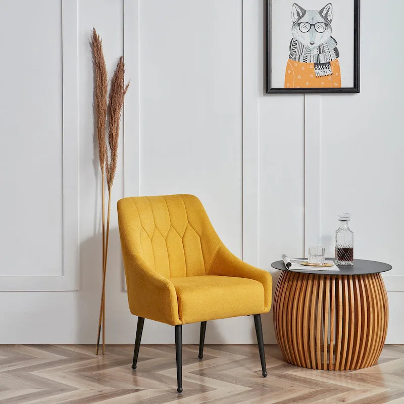 Fauteuil d'appoint rembourré beige/jaune/gris avec pieds en métal – Siège simple