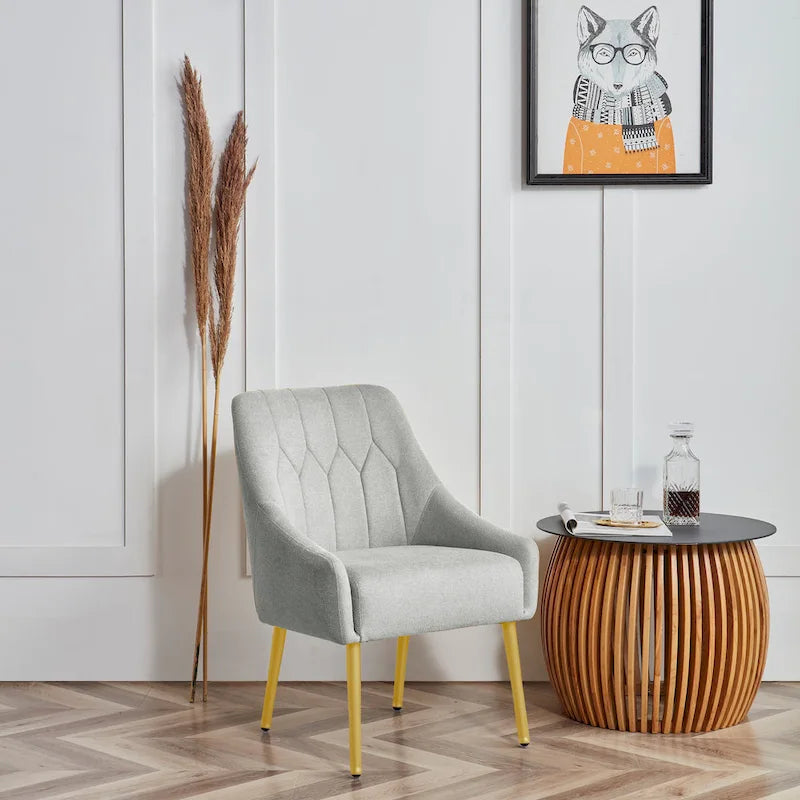 Fauteuil d'appoint rembourré beige/jaune/gris avec pieds en métal – Siège simple