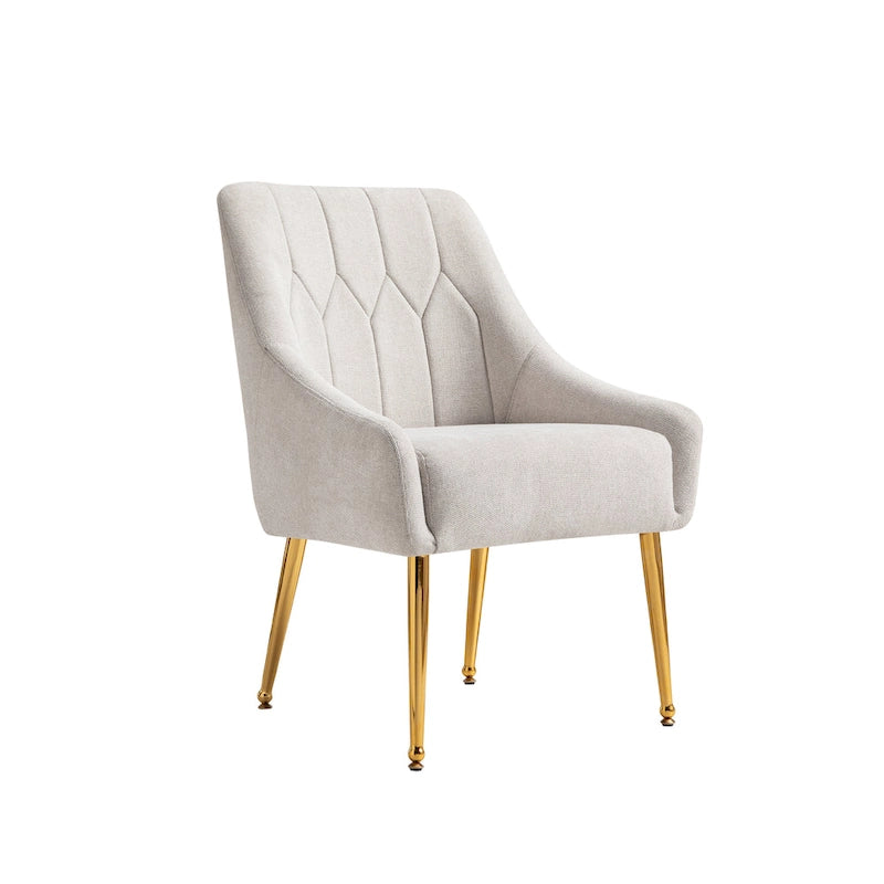 Fauteuil d'appoint rembourré beige/jaune/gris avec pieds en métal – Siège simple
