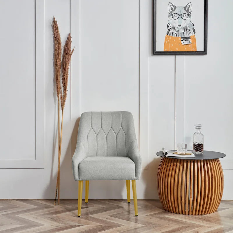 Fauteuil d'appoint rembourré beige/jaune/gris avec pieds en métal – Siège simple