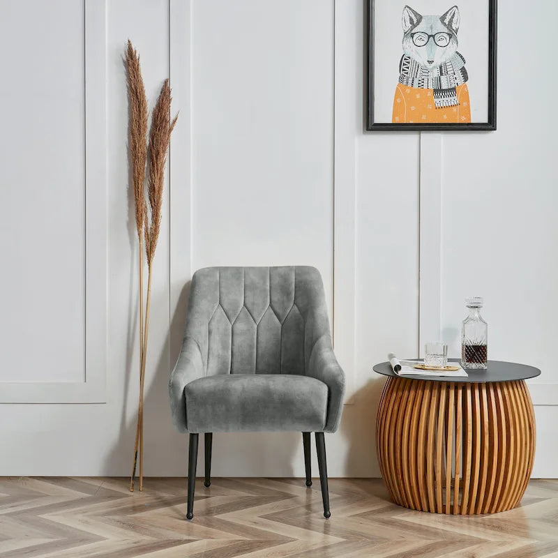 Fauteuil d'appoint rembourré beige/jaune/gris avec pieds en métal – Siège simple
