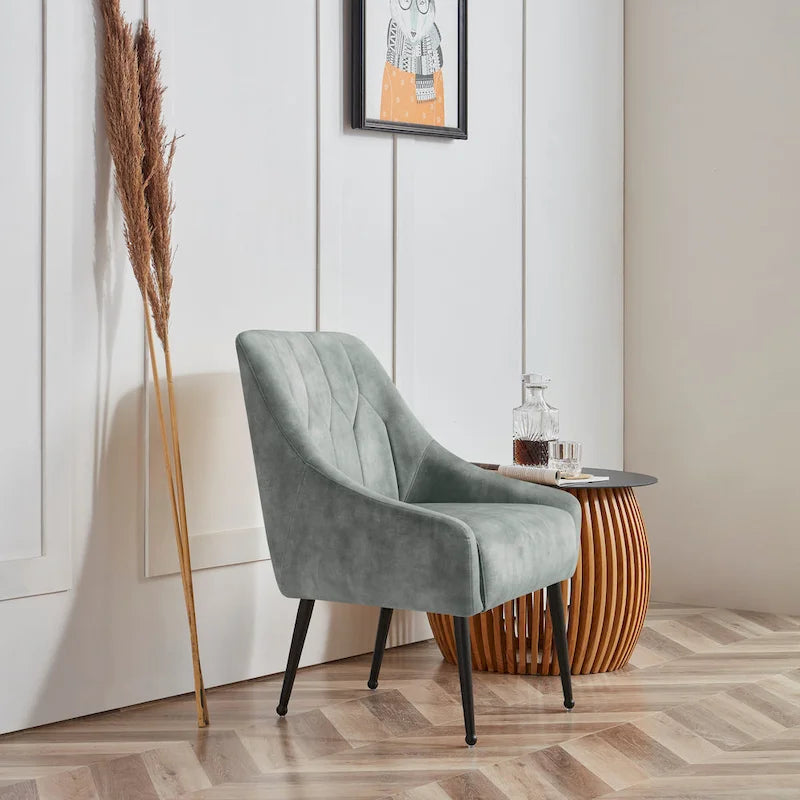 Fauteuil d'appoint rembourré beige/jaune/gris avec pieds en métal – Siège simple