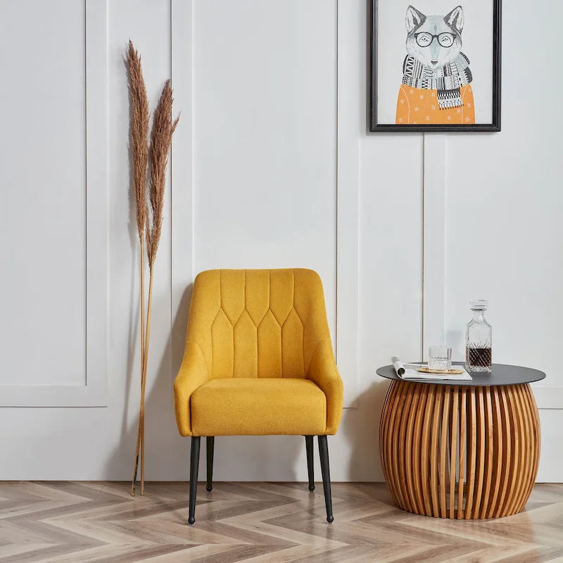 Fauteuil d'appoint rembourré beige/jaune/gris avec pieds en métal – Siège simple