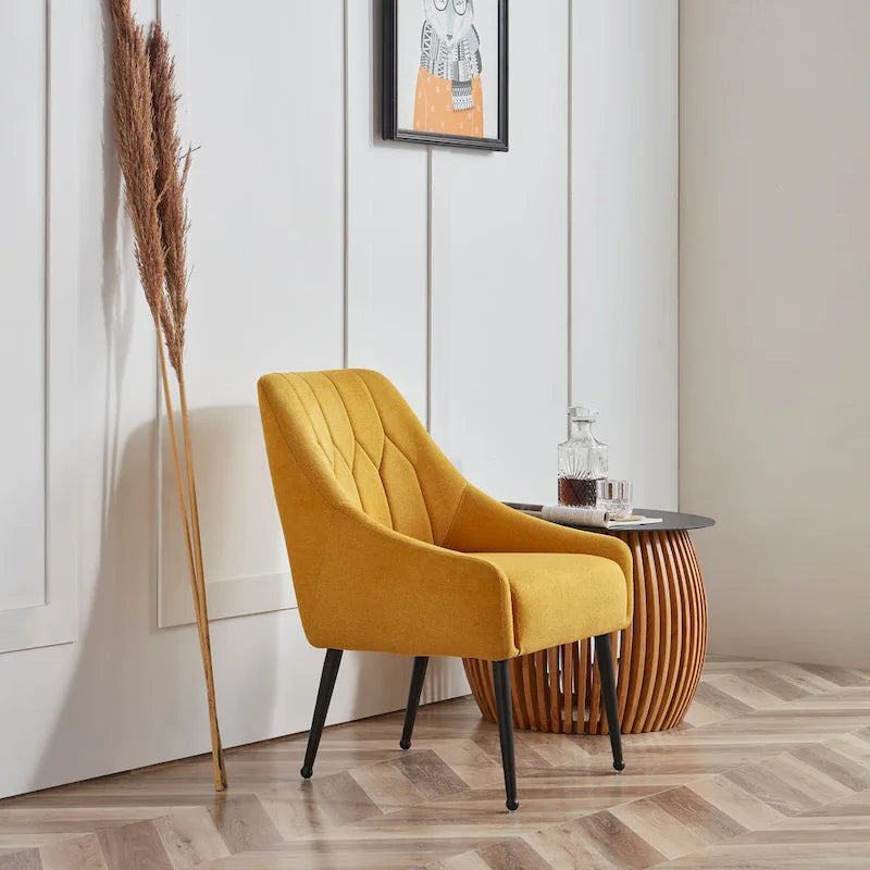 Fauteuil d'appoint rembourré beige/jaune/gris avec pieds en métal – Siège simple