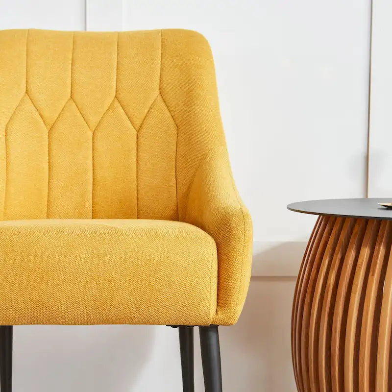Fauteuil d'appoint rembourré beige/jaune/gris avec pieds en métal – Siège simple