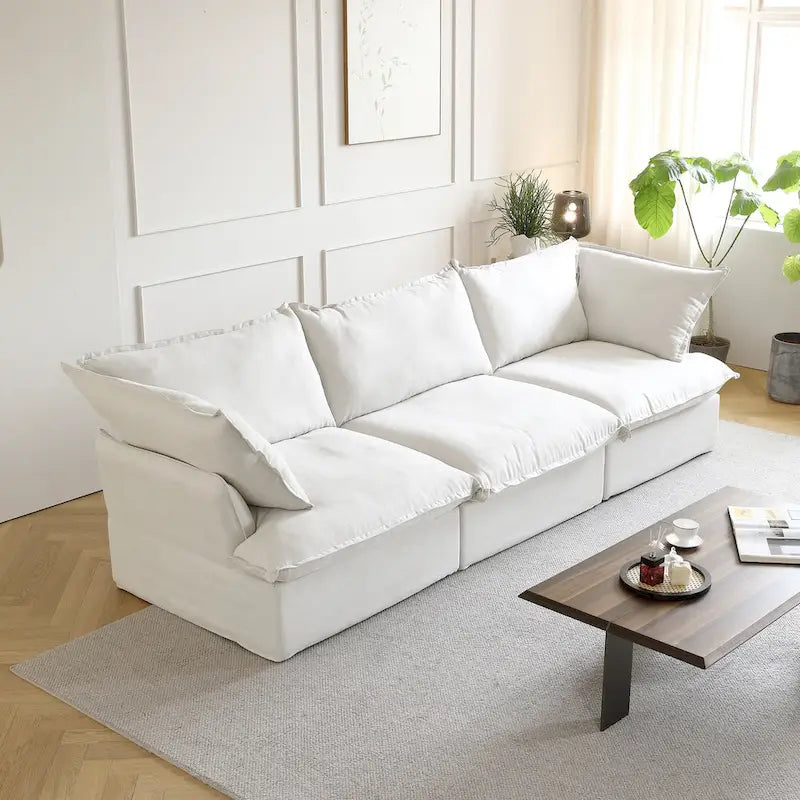 Canapé sectionnel 4 pièces en velours beige/blanc/noir
