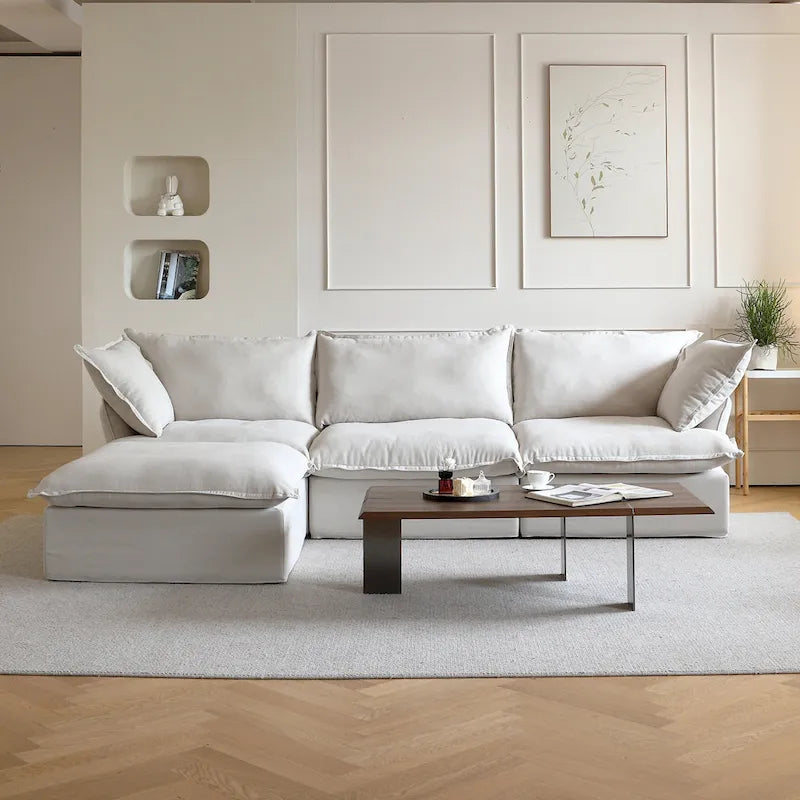Canapé sectionnel 4 pièces en velours beige/blanc/noir